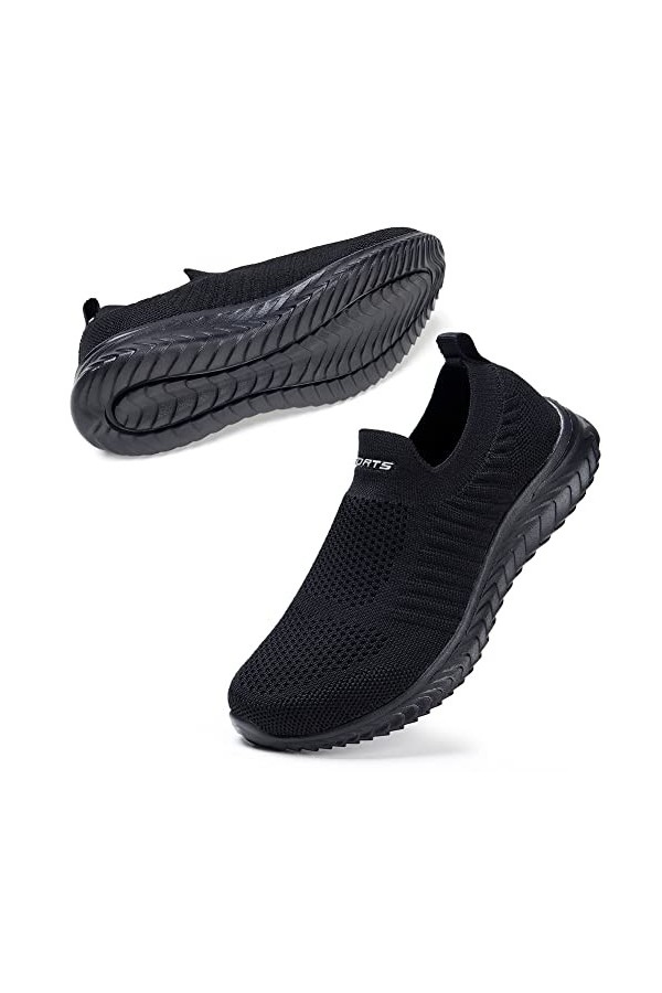 STQ Basket de Marche pour Femme Confort Stretch sans Lacets Chaussures de Travail Tendances Tout Noir 40 EU