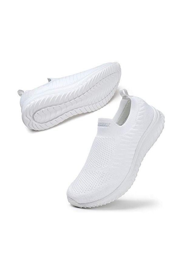 STQ Basket de Marche pour Femme Confort Stretch sans Lacets Chaussures de Travail Tendances Tout Noir 40 EU