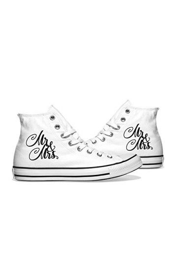 Baskets imprimées, pour homme, femme et enfant, cadeau de mariage, anniversaire et Noël - Blanc - Mr Mrs Euer Date de mariage