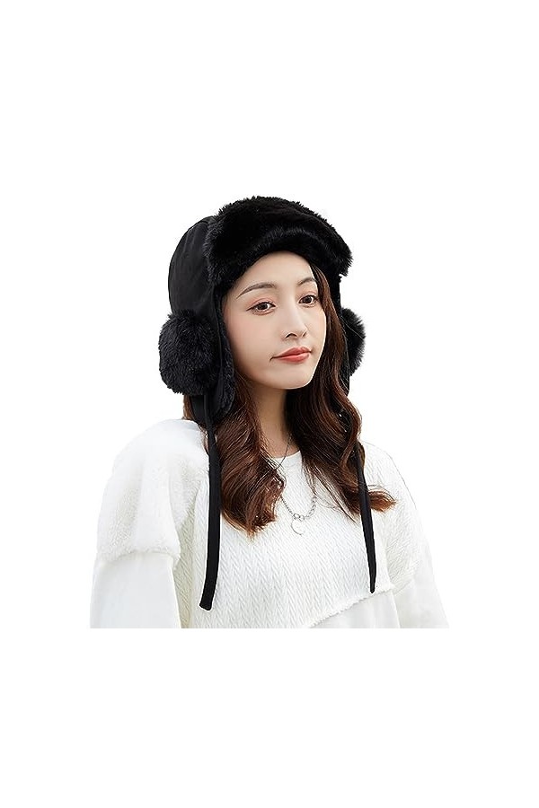 ZffXH Chapeau de Chasse en Velours Thermique Chapeau dhiver Trappeur Bomber Doux Chapeau pour Fille Femme