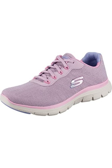 Skechers Femme Flex Appeal 4.0 Fresh Move Basket, Bordure en Maille Noire Corail Lavande, 39 EU