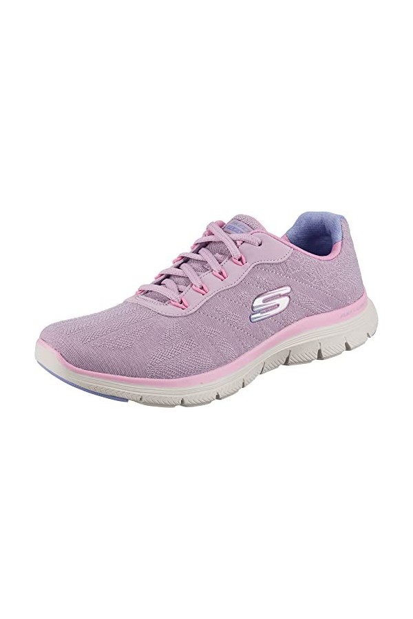 Skechers Femme Flex Appeal 4.0 Fresh Move Basket, Bordure en Maille Noire Corail Lavande, 39 EU