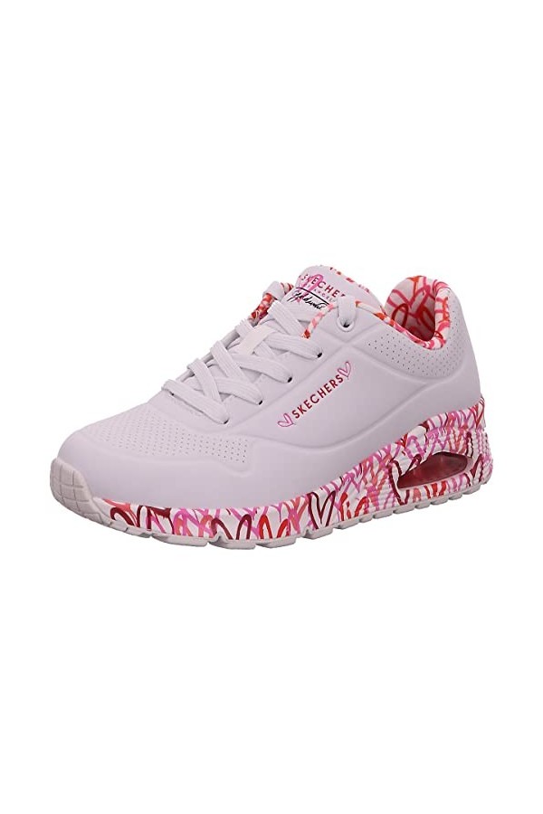 Skechers Femme Uno Loving Love Basket, Bordure en Maille Durabuck Rouge et Rose, 39 EU