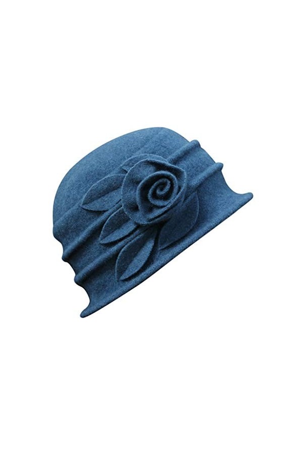 Générique Seau en Laine pour Femme élégant Chapeau dhiver Chapeau Cloche Dames Vintage Fleur Casquettes de Baseball Chapka H