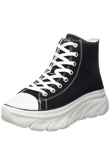 Skechers Femme 177430 Baskets, Toile Noire Garniture en Cuir Duraleather Blanc, 39 EU