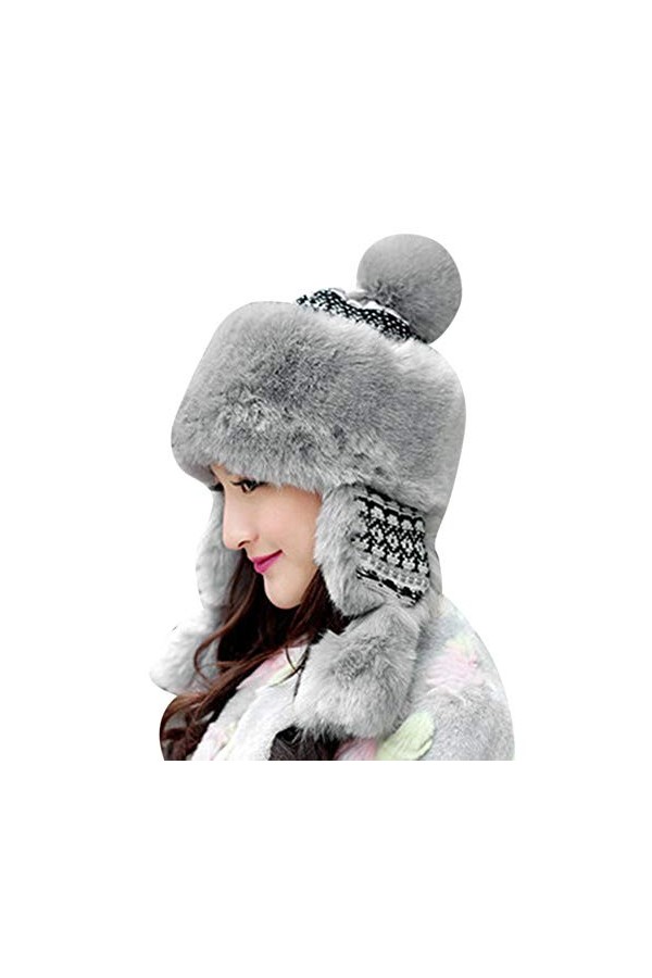 Qchomee Chapka Parent-Enfant Chapeau Hiver en Fausse Fourrure Thermique Femme Fille Casquette Chaud avec Oreillettes Couvre-V