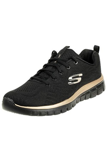 Skechers Femme Graceful Get Connected Basket, Black Rose Gold, 39 EU