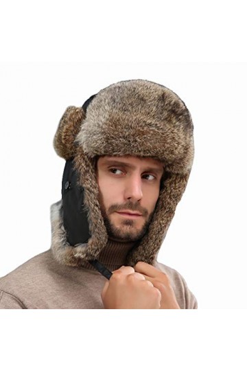 DTLDYG Vraie Fourrure de Lapin Chapeau Chapkas pour Hommes Femmes Hiver Chaud Kaki Clair, Taille de La tête-57-58cm 