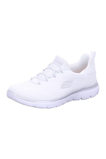 Skechers Femme Summits Fast Attraction Baskets, Bordure argentée en Maille Blanche, 42 EU