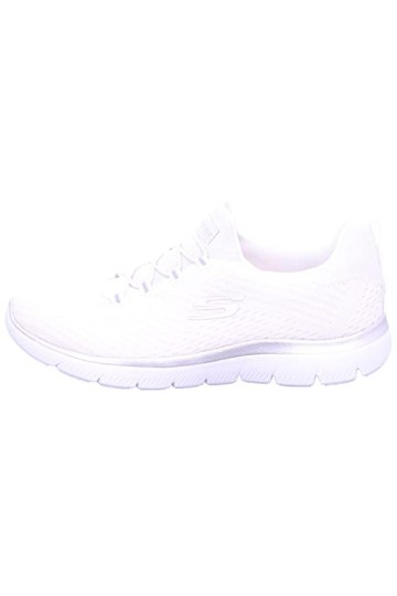 Skechers Femme Summits Fast Attraction Baskets, Bordure argentée en Maille Blanche, 42 EU