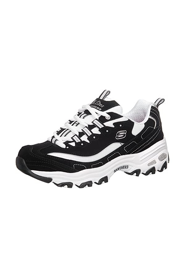 Skechers Femme DLites-Biggest Fan Baskets, Black Trubuck/White Mesh/Silver Trim BKW, 39 EU