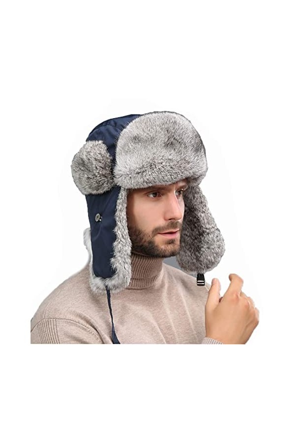 DTLDYG Vraie Fourrure de Lapin Chapeau Chapkas pour Hommes Femmes Hiver Chaud Kaki Clair, Taille de La tête-57-58cm 
