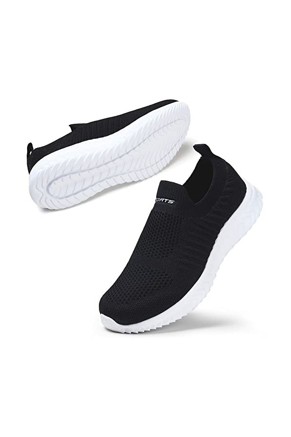 STQ Basket de Marche Enfiler Sneakers Femmes Légère Fitness Care Travail Mode Chaussures Noir Blanc 38 EU