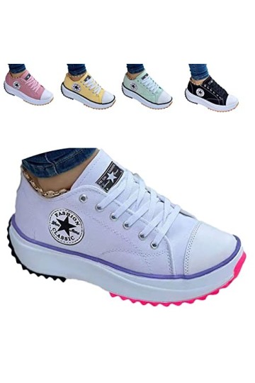 KFGJ 2022 Canvas Shoes Women Fashion Trainers, Femmes Plate-Forme Baskets Femme Chaussures Décontractées Compensées Formateur