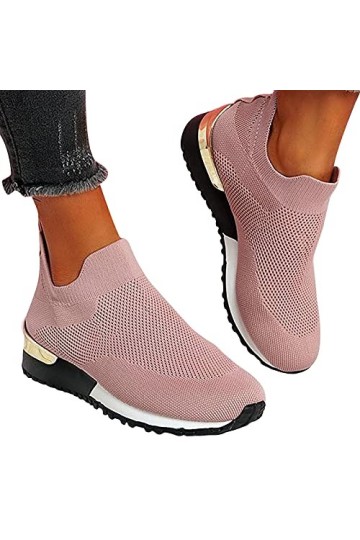 Chaussures Femme Ete Confortable Pas Cher Soldes Baskets Basses Plate Running Jogging Sport Respirant Mesh Chaussette Fille T