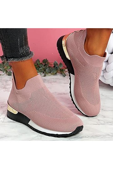 Chaussures Femme Ete Confortable Pas Cher Soldes Baskets Basses Plate Running Jogging Sport Respirant Mesh Chaussette Fille T