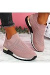 Chaussures Femme Ete Confortable Pas Cher Soldes Baskets Basses Plate Running Jogging Sport Respirant Mesh Chaussette Fille T