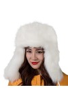Walout Hiver Chapeau élégant Chapka Chaude en Fausse Fourrure Style Russe pour Homme Femme Casquettes,56-58cm Blanche 