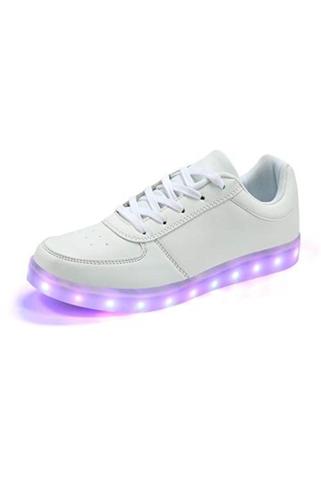 PADGENE Chaussures de Sport à LED, Femme/Homme Flash LED Baskets Low Mode Rechargeables par USB PG Blanc, 44 EU 