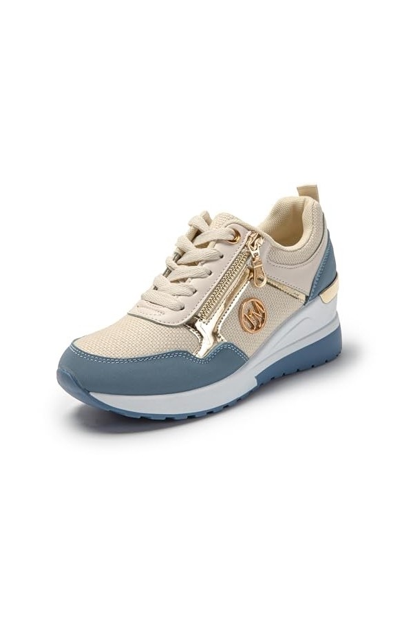 JOMIX Baskets Femmes Compensées Sneakers Casual Chaussures élégantes Confortable Respirant Marche Fitness Gymnastique Beige,