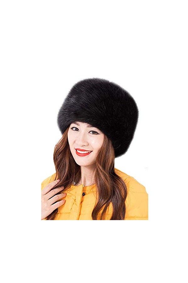 Générique Chapka en Fausse Fourrure pour Femme Toque de Style Russe Hiver Chapkas Chaud Casquett Noir 
