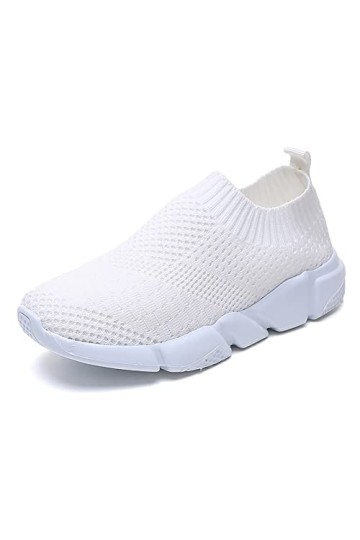 Basket de Marche Slip on pour Sneakers Femmes Chaussures de Running Confortable, Blanc, 37 EU