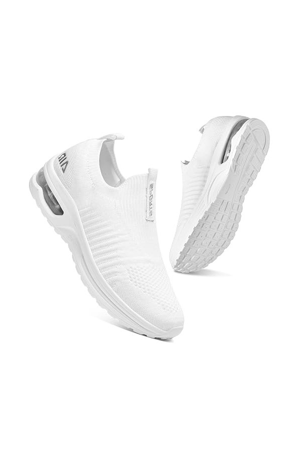Femme Basket Mode Respirantes Slip on pour Sneakers Femmes Sports en Salle Sneakers,Tout Blanc,39 EU