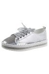 rismart Femmes Mode Plateforme Baskets Strass Low Top Lacets Extérieur Marche Chaussures Argent, 39 EU
