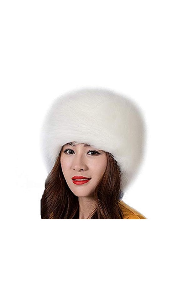 Kiner Chapeau de Fausse Fourrure Dames pour Hiver, Chapka en Fourrure pour Femme Toque de Style Russe Blanc 