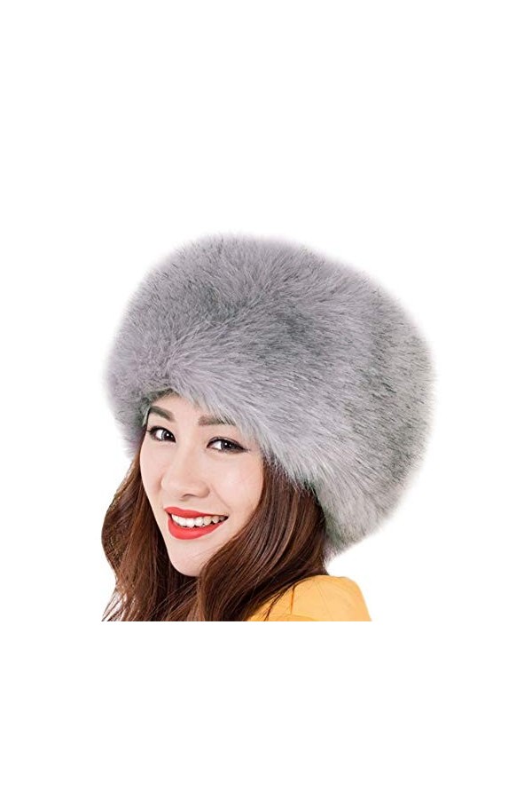 Kiner Chapeau de Fausse Fourrure Dames pour Hiver, Chapka en Fourrure pour Femme Toque de Style Russe Blanc 