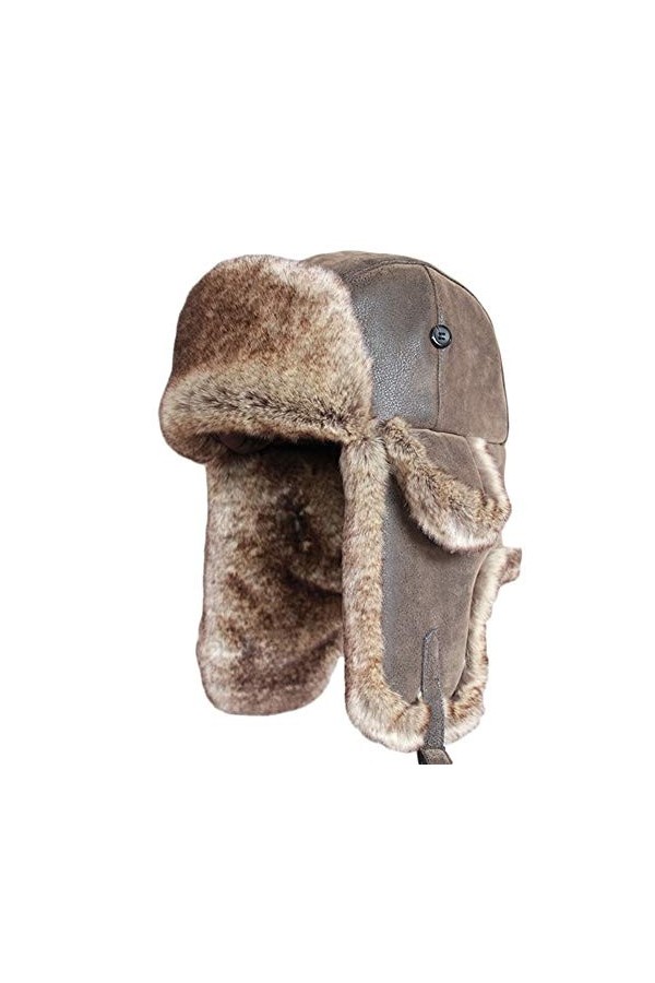 SK Studio Chapka Chapeau Trappeur Aviateur en Faux Cuir Fausse Fourrure Trapper Earflap Chasse Casquette Adulte pour Homme et