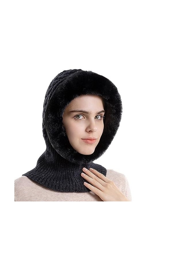 Chapkas Tricot Torsadé Duveteux Fourrure Chapka Chapeau Hiver en Fausse Fourrure Thermique Chaud Femme Ado Fille Anti-Vent Ch