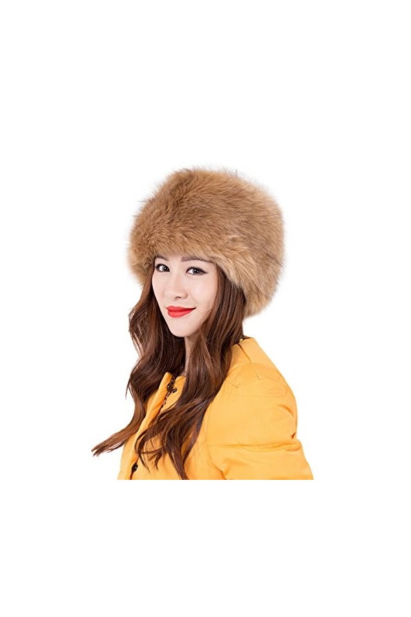 Landove Bonnet dhiver en fourrure synthétique rond pour femme, élégant, confortable, tendance, style russe, style cosaque, e