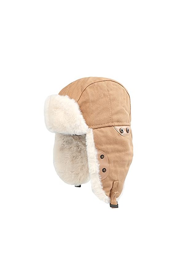 Bonnet Aviateur Femme Chapka daviateur avec Oreillettes Chapeau Chaud en Coton Chapeau de Trappeur Coup-Vent dhiver Bonnet 