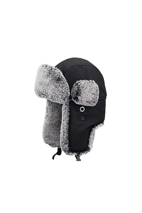 Insun Unisex Chapka Chaud Chapeau de Trappeur en Fausse Fourrure Ushanka Chapeau de Chasse Russe Noir Suède XL