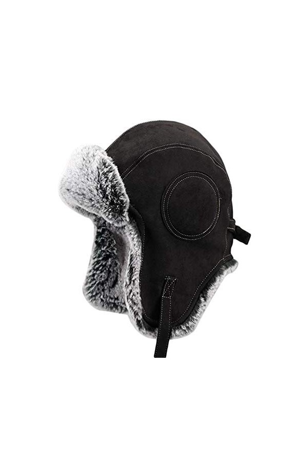 Insun Unisex Chapka Chaud Chapeau de Trappeur en Fausse Fourrure Ushanka Chapeau de Chasse Russe Noir Suède XL