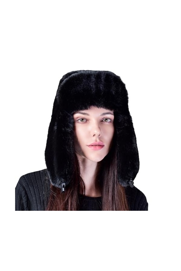 GIBZ Chapeaux de Trappeur en Peluche pour Femme, Casquette Aviateur Doux en Fausse Fourrure, Chapka Hiver Chaude avec Oreille