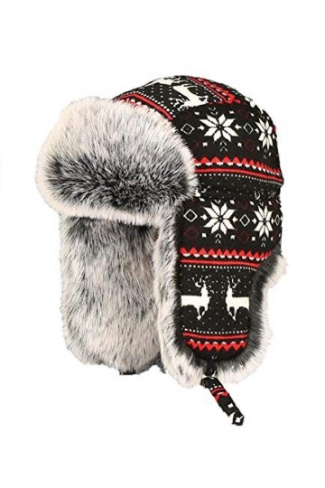 Insun Unisex Chapka Bordure en Fourrure Chapeaux Tricoté Bonnet Aviateur dhiver Chasse Casquette Noir 2 XL Chapkas circonfér