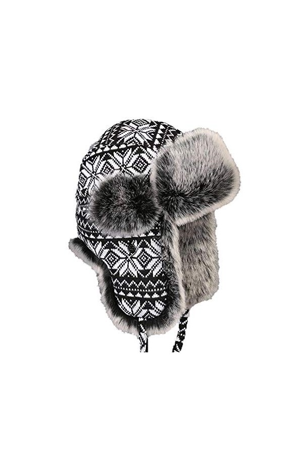 Insun Unisex Chapka Bordure en Fourrure Chapeaux Tricoté Bonnet Aviateur dhiver Chasse Casquette Noir 2 XL Chapkas circonfér