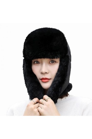 XUYUZUAU Chapeau de Trappeur pour Femme Chaud Hiver Chapka Bonnet daviateur Véritable Chapeau de Fourrure de la avec Oreille