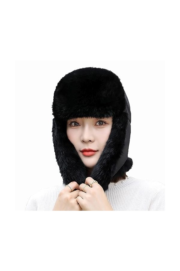 XUYUZUAU Chapeau de Trappeur pour Femme Chaud Hiver Chapka Bonnet daviateur Véritable Chapeau de Fourrure de la avec Oreille