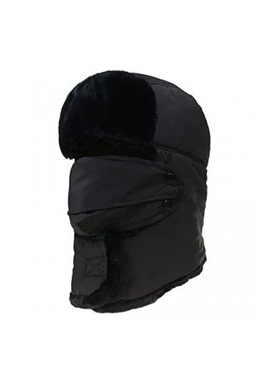SOUGAO Hiver Chapka Imperméable pour Femme Homme Chapeau Trappeur en Fausse Fourrure avec Anti-Vent Masque Détachable Noir