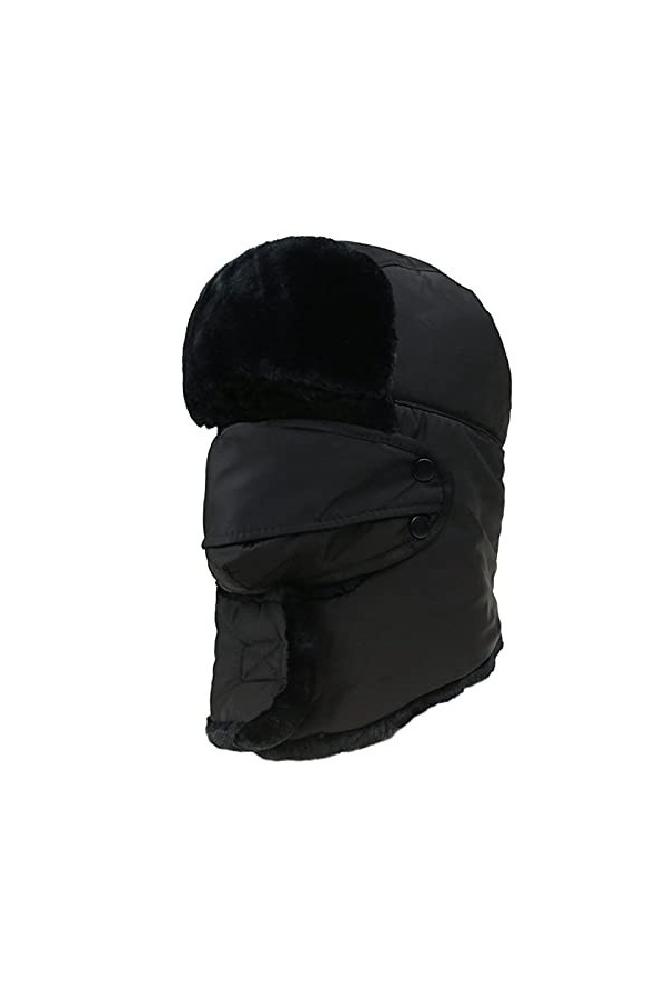 SOUGAO Hiver Chapka Imperméable pour Femme Homme Chapeau Trappeur en Fausse Fourrure avec Anti-Vent Masque Détachable Noir