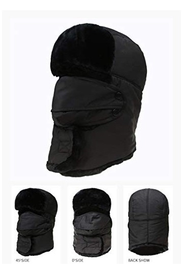 SOUGAO Hiver Chapka Imperméable pour Femme Homme Chapeau Trappeur en Fausse Fourrure avec Anti-Vent Masque Détachable Noir