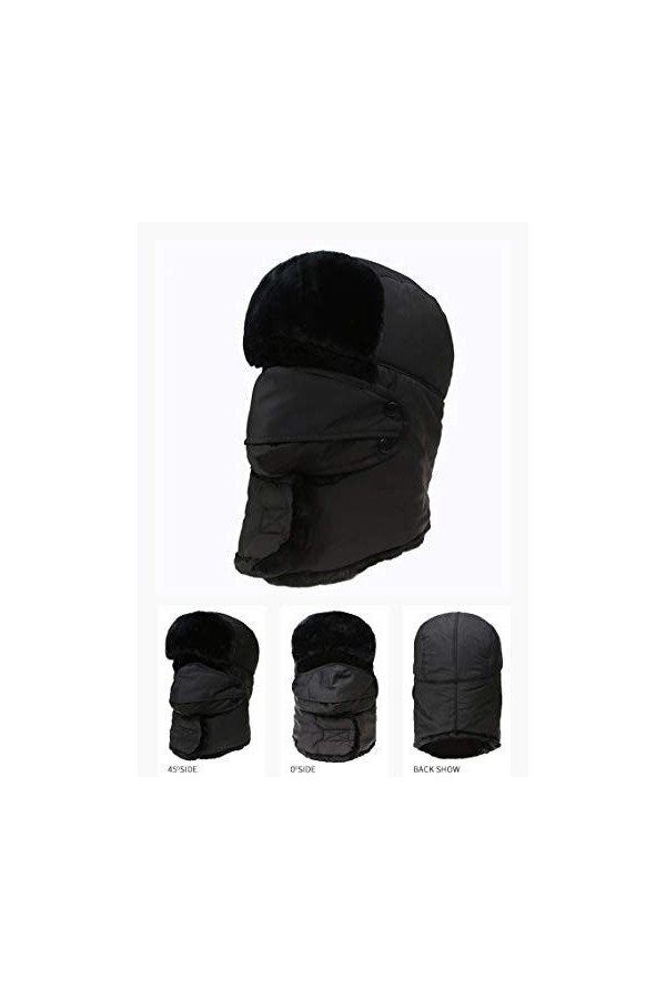 SOUGAO Hiver Chapka Imperméable pour Femme Homme Chapeau Trappeur en Fausse Fourrure avec Anti-Vent Masque Détachable Noir