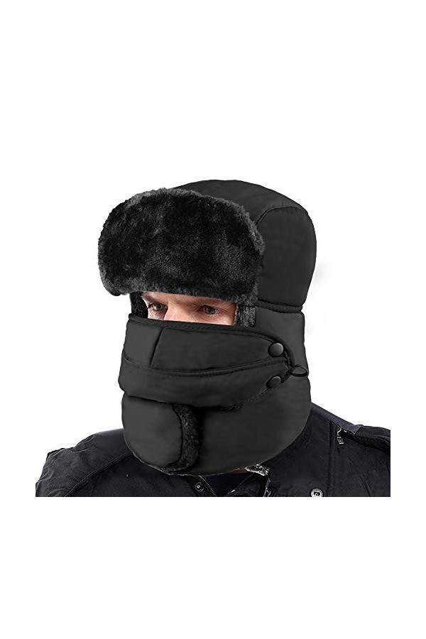 XIAOYAO Chapka Imperméable pour Femme et Homme Hiver Chaud Chapeau Patinage Ski Autres Activités en Plein Air Noir 