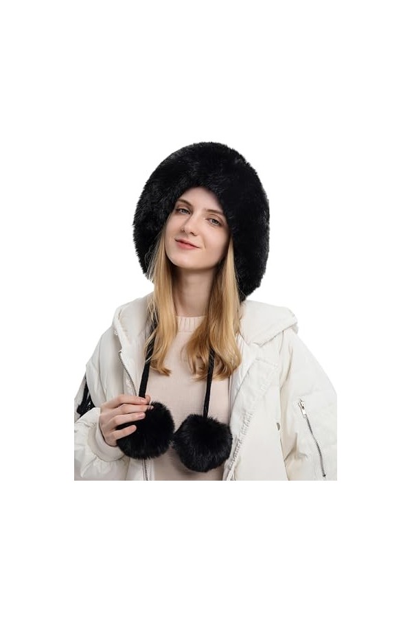 FEOYA Femme Bonnet Tricoté Polaire Coupe-Vent Hiver à Pompons Chapka Fausse Fourrure Chaud Épais Chapeau de Neige Ski Randonn
