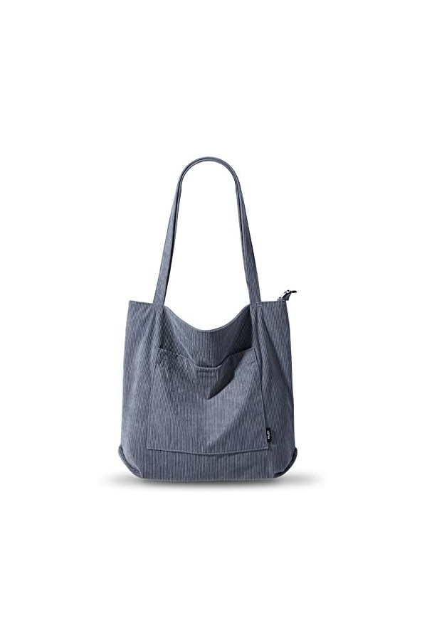 KALIDI Sac fourre-tout imperméable pour femme - Sac cabas en velours côtelé avec fermeture zippée, poches, compartiments - Sa