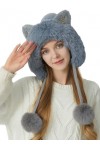 FEOYA Femme Bonnet Tricoté Polaire Coupe-Vent Hiver à Pompons Chapka Fausse Fourrure Chaud Épais Chapeau de Neige Ski Randonn