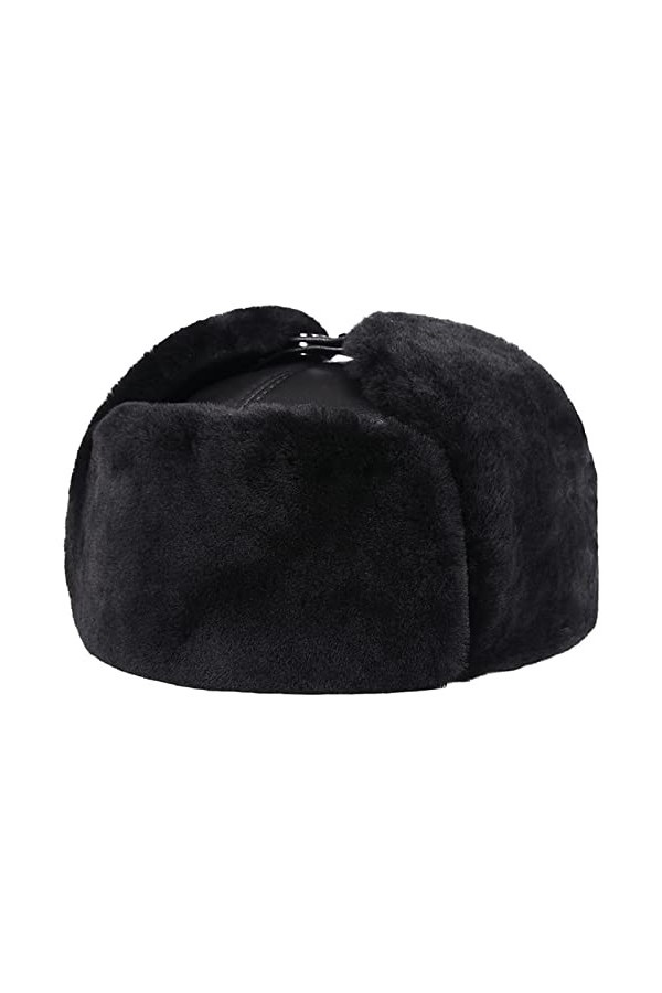 DongBao Chapeau de aviateur Chapeau en Cuir Chapka Épais Chaud Bonnet avec Cache-Oreilles en Laine Chapka dhiver pour Cyclis